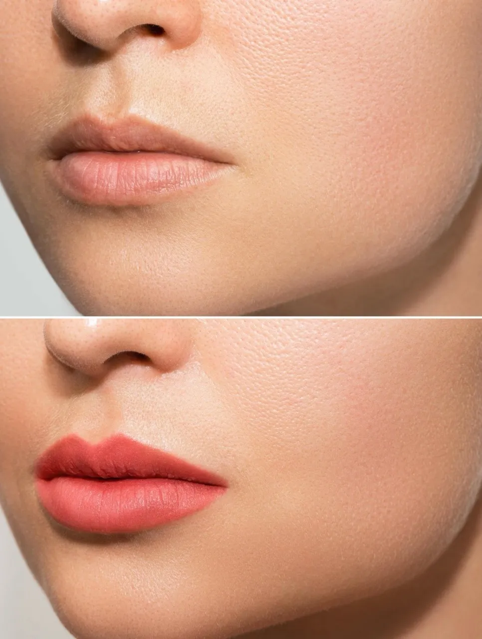 Lip blush permanent makeup before and after — soft natural color enhancement at Jinny's Beauty Studio